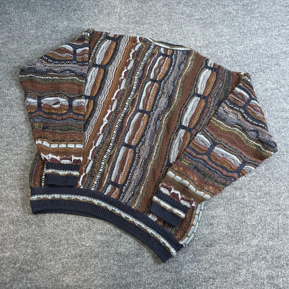 Norm Thompson Sweater Mens Large Brown 3D Textured Knit Crewneck Made in Italy - Picture 4 of 6